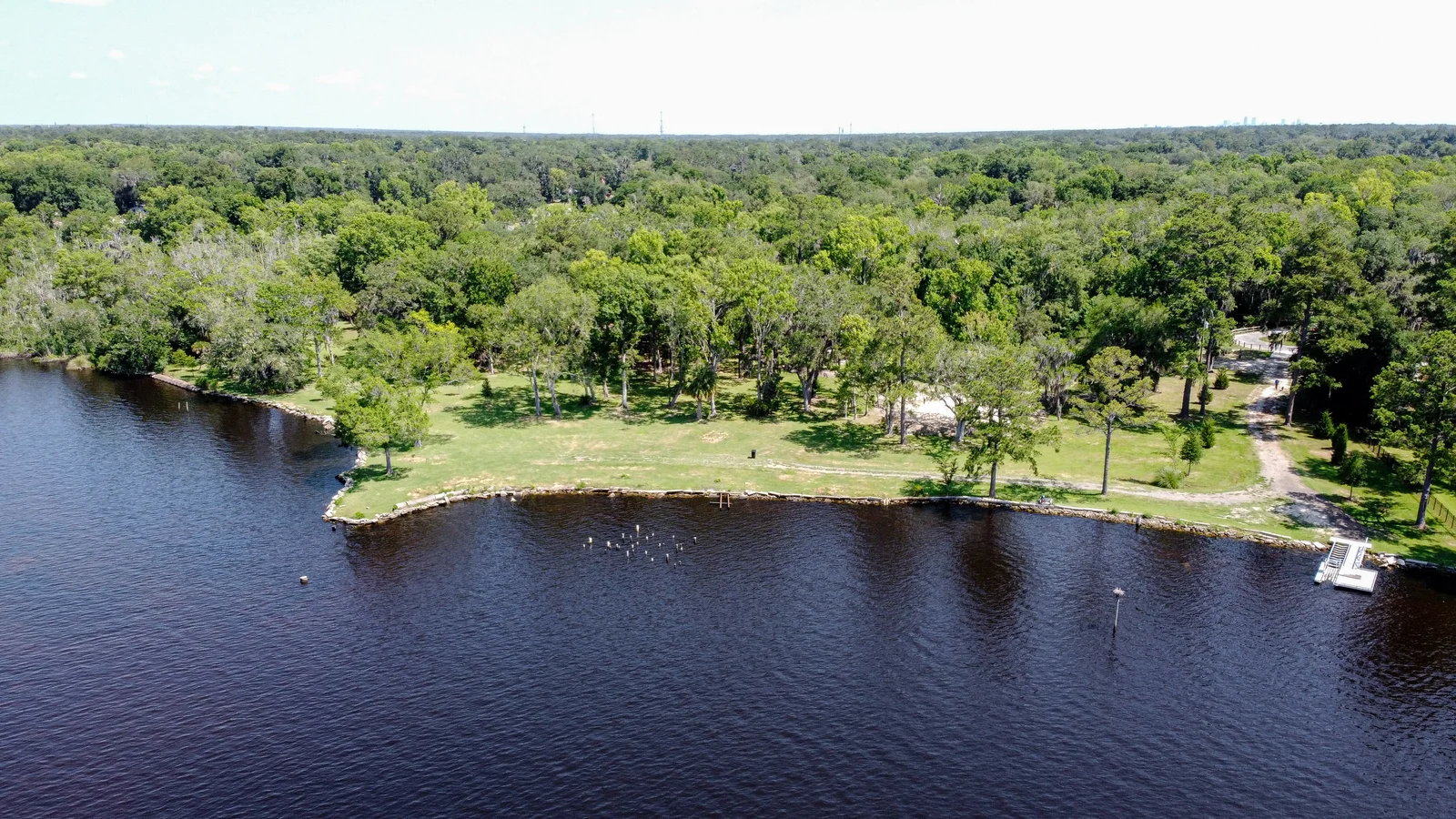 Aerial photograph of the wooded shoreline and waterfront at Rob Bradley Conservation Park.